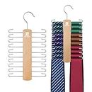 ZEDODIER Wooden Tie Rack, Tie Hanger for Men Closet, 20 Storage Capacity, Non-Slip Rotatable Tie Organizer, Hanging Space Saving Holder, Natural
