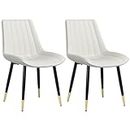 HOMCOM Dining Chairs Set of 2, Modern Kitchen Chair with PU Leather Upholstery and Steel Legs for Living Room, Bedroom, Cream