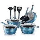 Nutrichef Nonstick Cookware Excilon, Home Kitchen Ware Pots & Pan Set with Saucepan, Frying Pans, Cooking Pots, Lids, Utensil PTFE/PFOA/PFOS Free, 11 Pcs, Royal Blue