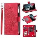 iPhone 6 / 6S Phone Case Zipper Pocket Flip Shockproof Leather Totem Wallet Case with 6 Card Holder Slots Stand Silicone Bumper Zip Cover for iPhone 6 / 6S Case Men Women, Red