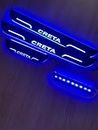 COLOURLINE Car Exterior Door Led Foot Step Scuff Sill Plate Compatible with Creta Black Edition with Blue Light