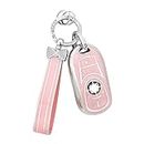 PIFOOG Key Fob Cover for Buick Encore GX Envision Enclave Lacrosse Regal TourX Accessories 6 Button Car Keys Case Shell with Bling Keychain Cute Pink Soft TPU Full Covers Women Girly