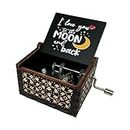 You're My Sunshine Wood Music Box, Antique Engraved Handcrank Wooden Musical Boxes Gifts for Lover, Boyfriend, Girlfriend, Husband, Wife(to The Moon and Back,Black)