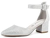 Greatonu Zapatos de Tacón Ancho Suede Modo Clásico con Hebillas Plateado para Mujer Tamaño 39 EU