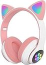 WK LIFE BORN TO LIVE K8 Wireless/Wired Kids Headphones with Mic for Girls/Boys Cat Ear Bluetooth Online Learning School (Pink)