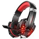 KOTION EACH G9000 Headset 3.5mm Gaming Headphone Earphone with Microphone LED Light for Laptop Tablet/Mobile Phones/PS4 (Black Red)