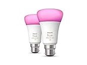 Philips Hue White & Colour Ambiance Smart Bulb Twin Pack LED [B22 Bayonet Cap] - 1100 Lumens (75W Equivalent). Compatible with Alexa, Google Assistant and Apple Homekit