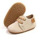 RVROVIC Baby Boys Girls Sneakers Anti-Slip Oxford Loafer Flats Infant Toddler PU Leather Soft Sole Baby Shoes(0-6 Months Infant,1-Beige)