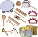 Juego de instrumentos musicales de madera para niños pequeños de 1-3 años, instrumen de percusión de madera natural