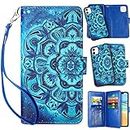 Vofolen for iPhone 11 Case with Credit Card Holder 2-in-1 Wallet ID Slot Women Girl Detachable Hybrid Protective Slim Hard Shell Magnetic PU Leather Folio Flip Cover for iPhone 11 Mandala Fantasy Blue