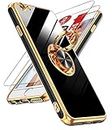 LeYi for iPhone 6 Case, iPhone 6s Case with Tempered Glass Screen Protector [2 Pack] 360° Rotatable Ring Holder Magnetic Kickstand, Plating Rose Gold Edge Protective iPhone 6 Case, Black