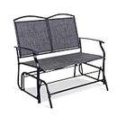 Backyard Expressions 2-Person Outdoor Glider Bench, Patio Double Swing Rocking Chair Loveseat w/Powder Coated Steel Frame for Backyard Garden Porch, Black Frame - Heathered Grey Sling Fabric