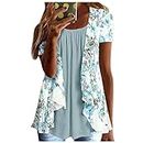 womens tunics Women Summer Plus Size Short Sleeve Tops Fake Two Piece Loose Pleated Layered Blouse Shirt Hide Belly Tunic Tops prime big day deals 2024 Green 2X