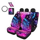 Binienty Autositzbezüge mit Lenkradbezug + Armlehnenkissen + Sicherheitsgurt-Pads, 8-teiliges Set, Nebula Galaxy Space Print