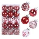 Clear Christmas Ball Ornaments Set, 30Pcs 2.36" Shatterproof Plastic Christmas Hanging Ball Ornament with Stuffed Delicate Decorations, Xmas Tree Baubles for Wedding Christmas Party (Red)