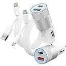 Car Charger [Apple MFi Certified], 2 Pack 48W Dual Port USB C Fast Charger with USB-C to Lightning Cable and USB-A to Lightning Cable, PD/QC 4.0 Type C Car Charging for iPhone/iPad/Airpods and More
