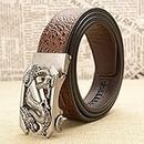 HONGCANG Belts for Men Automatic Belt Men Leather Girdle Casual Waist Strap with Dragon Pattern Buckle-Sliver Buckle Brown,130cm
