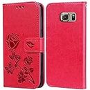 BIIULHCI Case for Samsung Galaxy S6, Mobile Phone Case for Samsung Galaxy S6 Leather Mobile Phone Case Cover with Card Slots Flip Stand Function Protective Flip Case Red