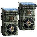 2 Pack Solar Trail Camera, 24MP 1080p 2500mAh Built-in Lithium Battery Rechargeable Solar Game Wildlife Hunting & Trail Cameras 0.1s Trigger Time with Night Vision Motion Activated