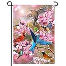ANLEY Double Sided Premium Garden Flag, Spring Peach blossom Flower and Bird Welcome Decorative Garden Flags for Home Decor - Weather Resistant & Double Stitched Yard Flags - 18 x 12.5 Inch