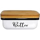 Butter Dish-Modern Farmhouse Kitchen Decor-Butter Dish With Lid-Butter Dish White-Large Butter Keeper Container With Bamboo Lid-Butter Dishes With Covers-Vintage White Butter Dish by Home Acre Designs