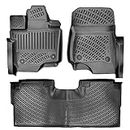 RizLiner 2021-2024 Ford F-150 SuperCrew with Fold-Flat Storage (Bucket Seating) & F-150 Lightining & F-150 Raptor Floor Mats 3D Custom Fit Compatible with F-150 Rubber Car Mats (Front & Rear, Black)
