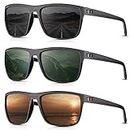 CIFOYA Polarized Sunglasses for Men Women for Driving Fishing Golf Lightweight Fashion Square Sun Glasses Shades 100% UV400 Protection 3 Packs (Black/G15/Brown)
