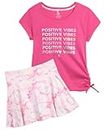 RBX Girls' Skort Set - 2 Piece Tennis Short Sleeve Performance T-Shirt and Scooter Skirt (7-12), Size 10-12, Pink Plush Pink