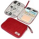 Electronics Organizer Bag Waterproof Carrying Pouch Travel Universal Cable Organizer Electronics Storage Bag Accessories Cases for Cord, Charger, Earphone, USB, SD Card (Red)…