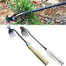 2 Pieces Garden Weeding Rake, New Sharp and Durable with Root Weeding Tool for Home Garden Shovel, Backyard Loosening Farm Planting Weeding (11.8 inch Iron + Wood Handle)