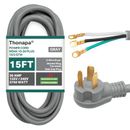 3 Prong Dryer Cord 15 Ft, 30 Amp Appliance Extension Cord 3 Prong 15 Foot, NEMA 10-30 Plug, 10/3 STW Gray Dryer Power Cord