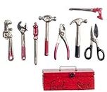 Melody Jane Dolls House Red Tool Box & Metal Tools Miniature Garden 1:12 Shed Work Accessory