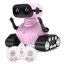ALLCELE Robot Toys, Rechargeable Kids RC Robots for Girls & Boys, Remote Control Toy with LED Eyes & Music, for Children Age 3+ Years Old - Pink