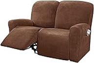 KLZUOPT Sofa Slipcovers Velvet 6 Pieces Recliner Loveseat Cover, 2 Seaters Reclining Furniture Protector for Kids & Pet, Non Slip Love Seat Sofa Couch Slipcover, Thick,Coffee