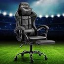 Artiss Gaming Chair Ergonomic Office Chairs Height Adjustable Leather Computer Desk Seat with Lumbar Support Footrest and 135° Recline, High Back and 360°-Swivel Seating Black for Executive Home
