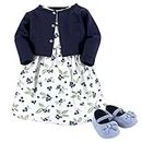 HUDSON BABY Baby Girls' Cotton Dress, Cardigan and Shoe Set, Blueberries, 3-6 Months