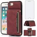 Asuwish Phone Case for iPhone 6plus 6splus 6/6s Plus Wallet Cover with Glass Screen Protector and Card Holder Stand Cell Accessories iPhone6 6+ iPhone6s 6s+ i 6P 6a S Six iPhone6splus Women Wine Red