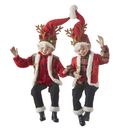 2-PK 16" POSABLE ELF WITH REINDEER ANTLERS Plaid & Red Christmas RAZ NEW 4102265