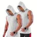 2 Pcs Men's Training Hooded Tank Top Set, Casual Comfy Vest Shirts For Summer, Men's Clothing Top For Gym Fitness