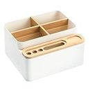 Tooccbii Desk Organizer Storage Box, Plastic Desktop Organizer Tidy Office Organiser Caddy Pen Holder with 4 Compartments for Home Office Supplies, Remote Control, Makeup Brush