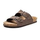 FITORY Womens Flat Sandals with Cork Footbed, Open Toe Slides Adjustable Slip On Slippers for Summer Brown Size 8