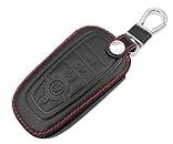 Genuine Leather Smart Key Fob Case Cover with Leather Key Strap fits for Ford Fusion F150 F250 F350 F450 F550 Edge Explorer Mustang Bronco F-150 Raptor Key Fob Accessories (black)