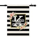 Personalized House Flags 28x40 Inch Double Sided Monogram Letter Initial Family Name Stripe Flowers Custom Duplex Printing House Flags for Outdoor Yard Banner Home Lawn Decor