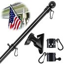 5ft Stainless Flag Pole Kit 3x5ft American Flag and Wall Mount Iron Bracket..