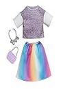 Fashions Barbie Complete Look Gray Top & Rainbow Skirt Set