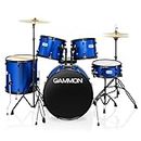 Gammon Percussion Full Size Complete Adult 5-Piece Drum Set with Cymbals, Stands, Stool, and Sticks - Blue