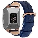 Fullmosa Compatible for Fitbit Ionic Strap, Leather Band Compatible for Fitbit Ionic Smart Watch Women Men, Dark Blue