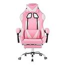 Jamiah Gaming Chair Faux Leather Racing Computer Chair Adjustable Height Tall and High Back with Headrest Lumbar Support Footrest, Computer Chairs Swivel (Without LED, Pink)