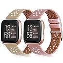 2 Packs Lace Leather Band Compatible with Fitbit Versa 2 Bands, Slim Soft Hollow-out Floral Leather Straps Replacement Accessory Wristband for Fitbit Versa/Fitbit Versa 2/Versa Lite/Versa SE Women Men