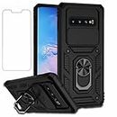 Samsung Galaxy S10 Plus S10+ Case - Includes 2 Tempered Protective Films with Sliding Window Camera Protection and Phone Holder
